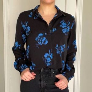 Black and blue floral button down top